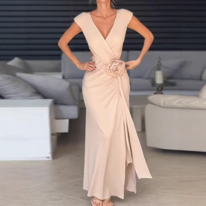 Damen Elegantes Wickelkleid mit floralem Detail und Schlitz Drune