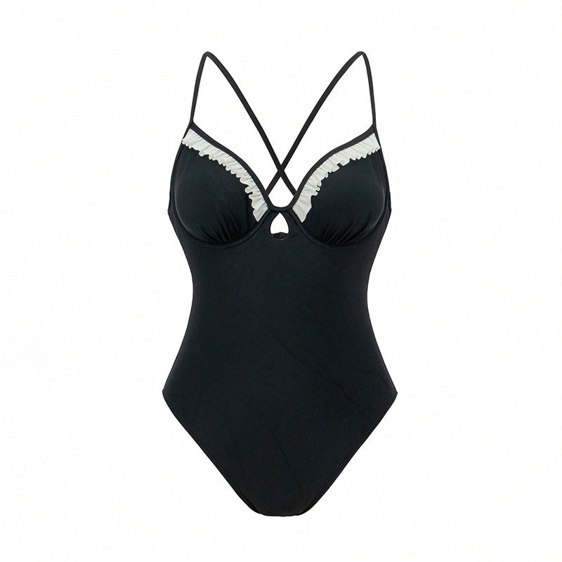Damen Eleganter Einteiler Badeanzug mit Rüschendetails Drune