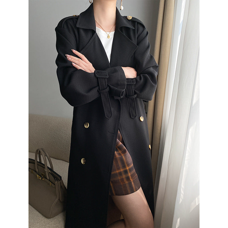 Damen eleganter Trenchcoat mit doppelter Knopfdetail und Taillengürtel Drune