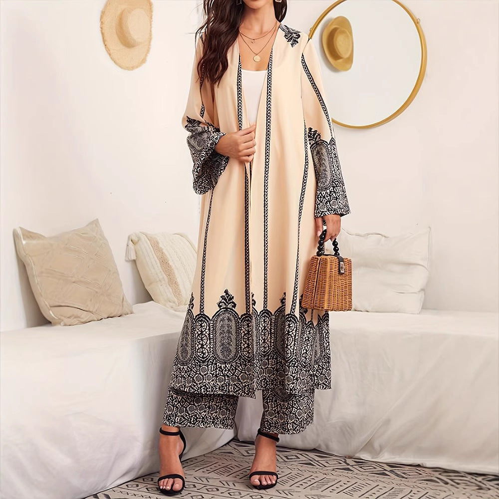 Damen langer Kimono mit filigranem Muster Drune