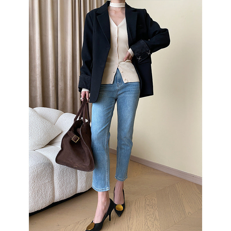Damen Hochgeschnittene Jeans mit Umklappsaum Drune