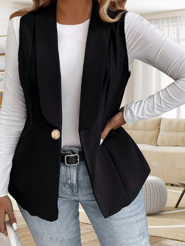 Damen Elegante ärmellose Blazerjacke mit dekorativem Knopf Drune