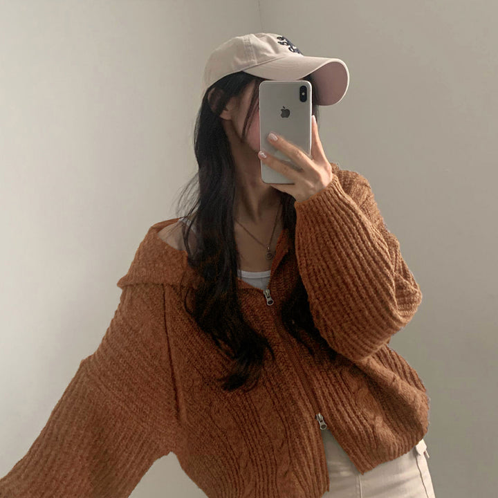 Damen Bequemer Strickjacke mit Kapuze und Reißverschluss Drune