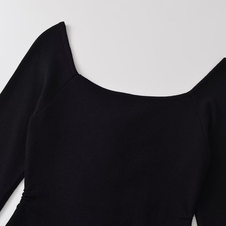 Damen Gerüschtes Langarm-Top mit asymmetrischem Schößchen und Zierknopfleiste Drune