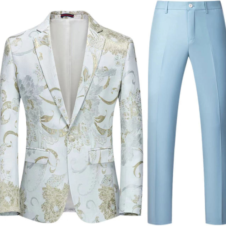 Damen Zweiteiliges Satin-Jacquard-Sakko mit floralem Muster und taillierter Passform sowie Slim-Fit Anzughose Drune