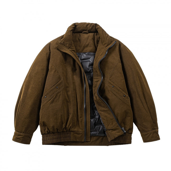 Herren Oversized Bomberjacke aus Veloursleder‑Optik mit hohem Stehkragen und elastischem Saum Drune