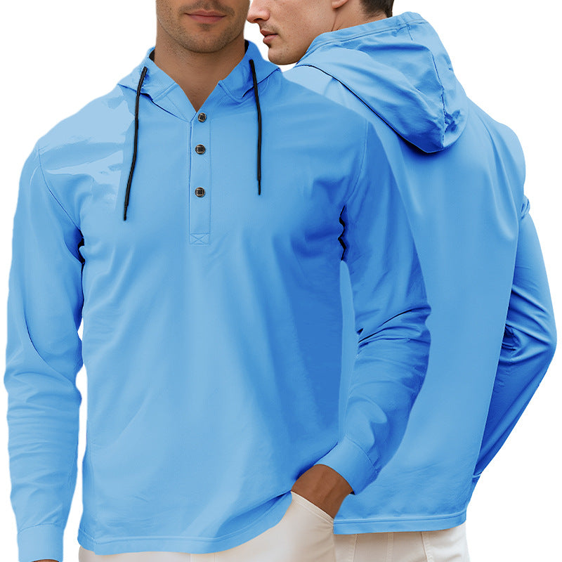 Herren nan Kapuzen-Henley Langarmshirt aus leichtem Stretchjersey mit Kordelzug Drune