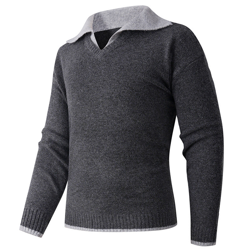 Herren Feiner V-Ausschnitt-Pullover mit Hemdkragen‑Optik und gerippten Bündchen Drune