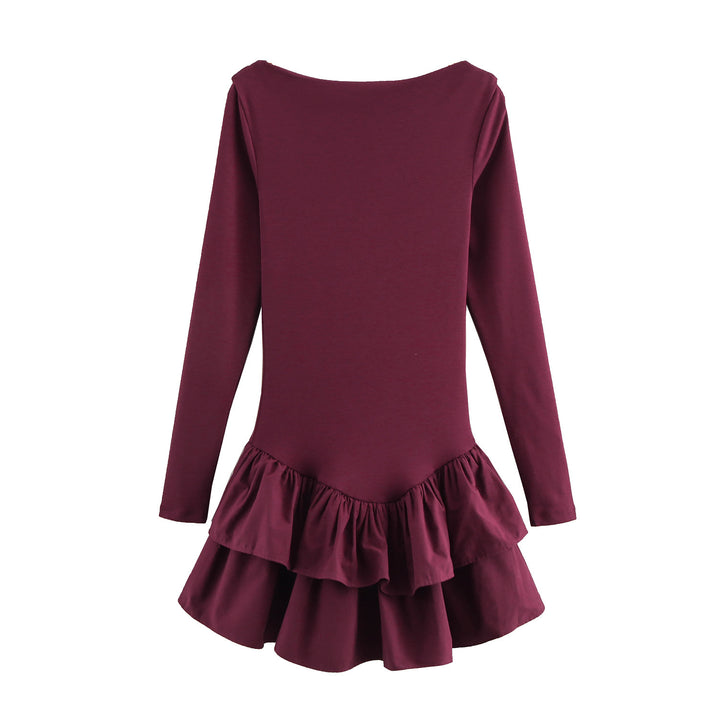 Damen Figurbetontes Minikleid mit Stufenvolants und U‑Boot‑Ausschnitt Drune