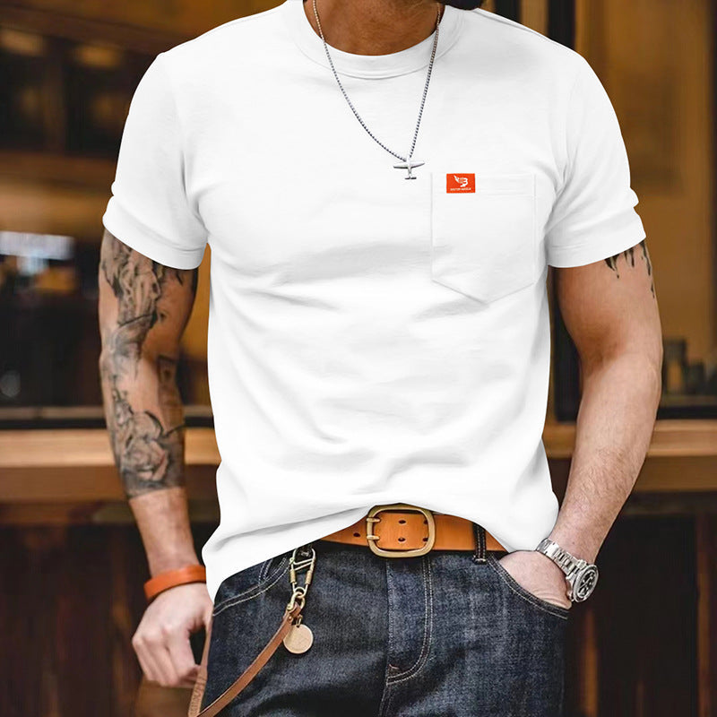Herren klassisches Kurzarm T-Shirt mit Brusttasche aus hochwertiger Baumwolle Drune