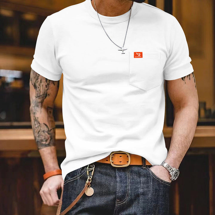 Herren klassisches Kurzarm T-Shirt mit Brusttasche aus hochwertiger Baumwolle Drune