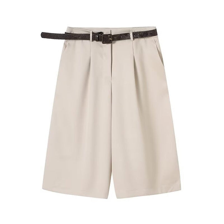 Damen elegante Hochwasser-Shorts mit geflochtenem Gürtel Drune