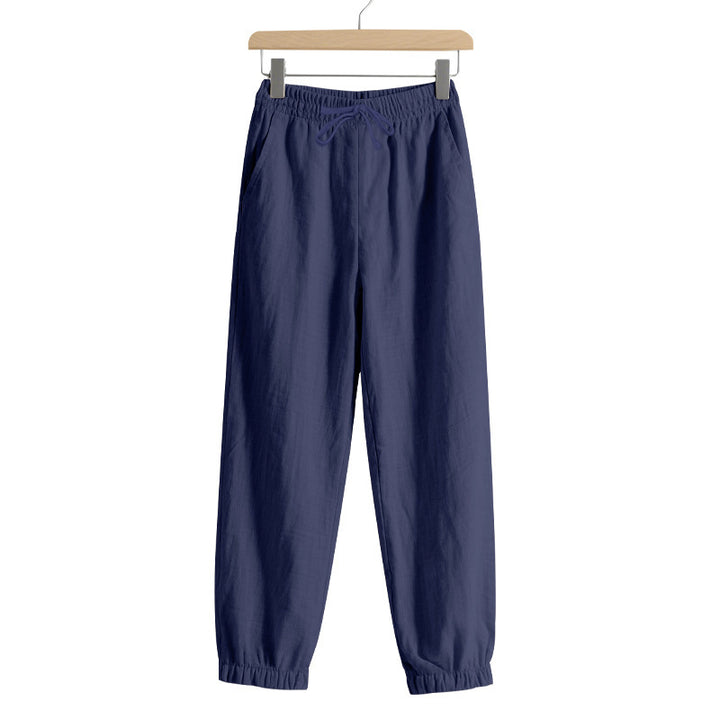 Damen nan relaxed-fit Haremshose aus Leinenmix mit Tunnelzugbund und elastischen Knöchelbündchen Drune