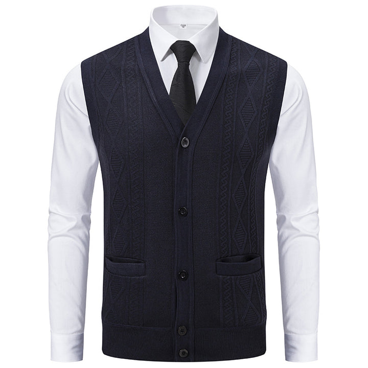 Herren Ärmellose Strickweste mit Rauten‑Muster, V‑Ausschnitt und Knopfleiste Drune