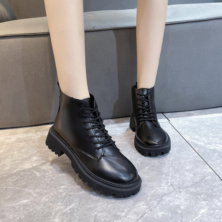 Damen Schnürbiker-Stiefelette mit profilierter Plateausohle Drune