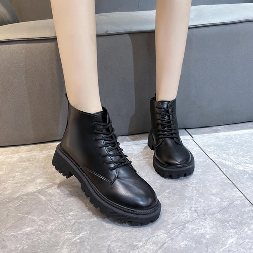 Damen Schnürbiker-Stiefelette mit profilierter Plateausohle Drune