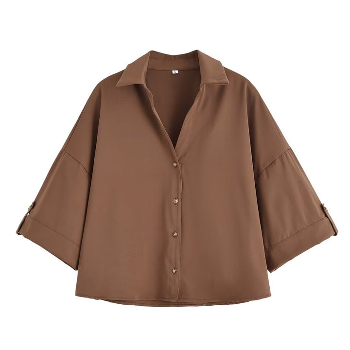 Damen Oversize-Hemdbluse mit dreiviertel-Ärmeln und Manschetten Drune