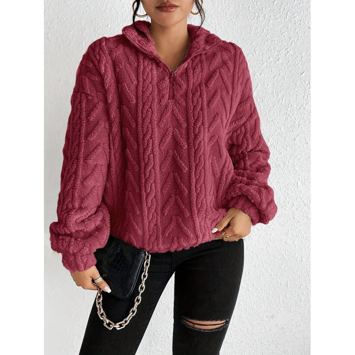 Damen Trendiger Fleece-Pullover mit hohem Kragen und Struktur Drune