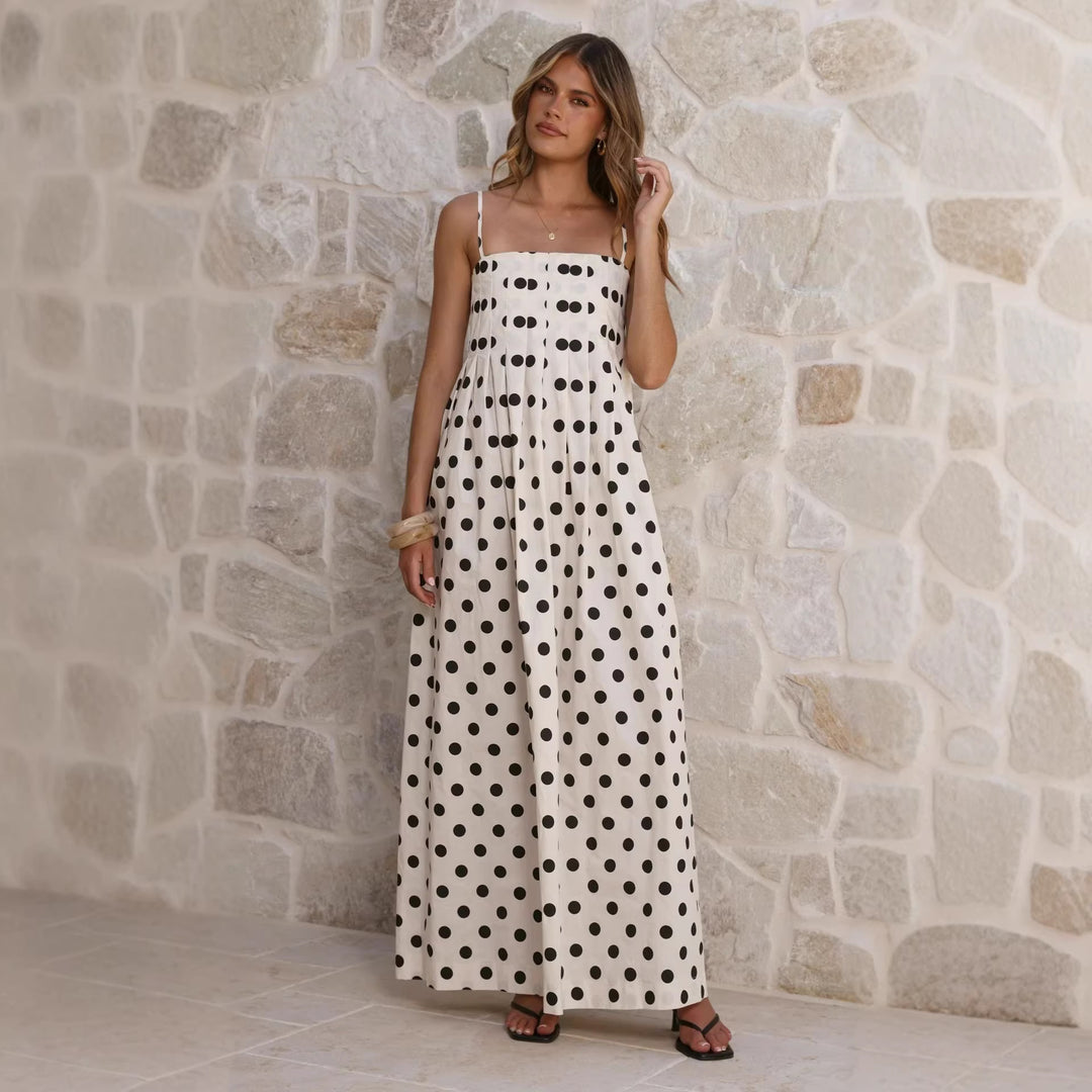 Damen Maxikleid mit verspieltem Punkte-Muster und schulterfreien Trägern Drune