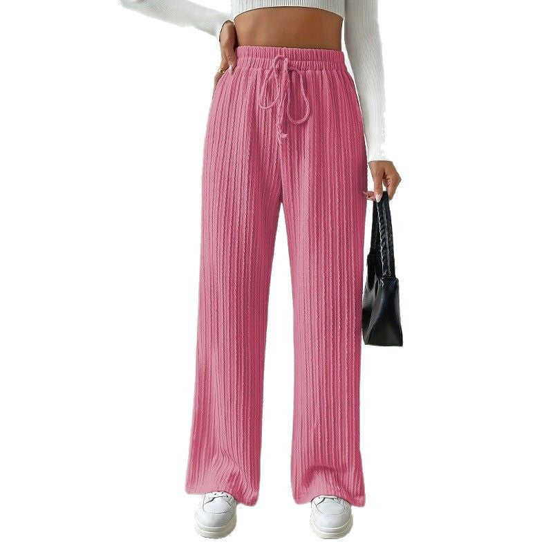 Damen entspannendes Strick-Loungewear-Set mit hoher Taille und weitem Bein Drune