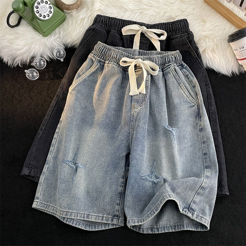 Damen Zerrissene Denim Bermuda Shorts Drune