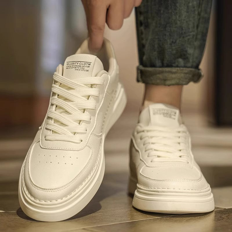 Unisex minimalistische Lederoptik Plateau-Sneaker mit gepolstertem Fersenkragen und stoßdämpfender Leichtsohle Drune