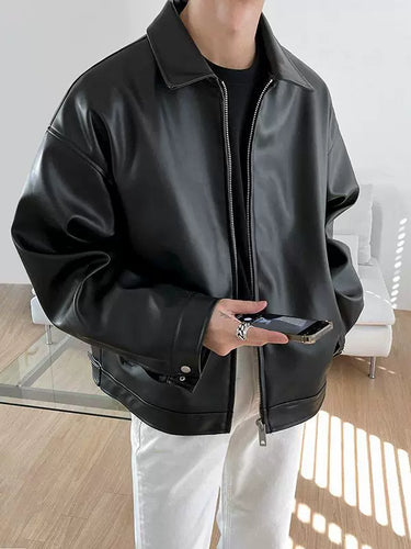 Herren Oversize Kunstleder-Blouson Reißverschluss