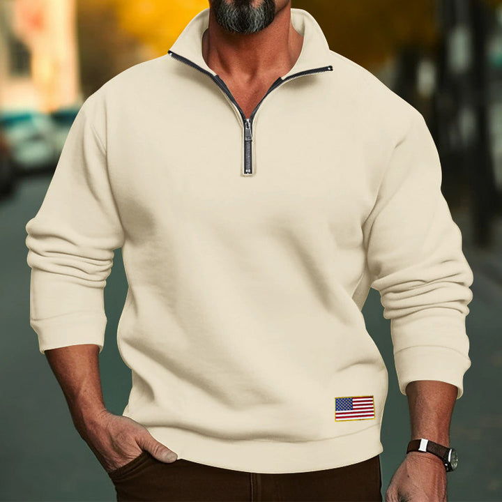 Herren Hoodie mit halbem Reißverschluss und gesticktem Patch Drune