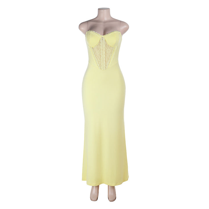 Damen elegantes Bodycon-Maxikleid mit Spitzenakzenten Drune