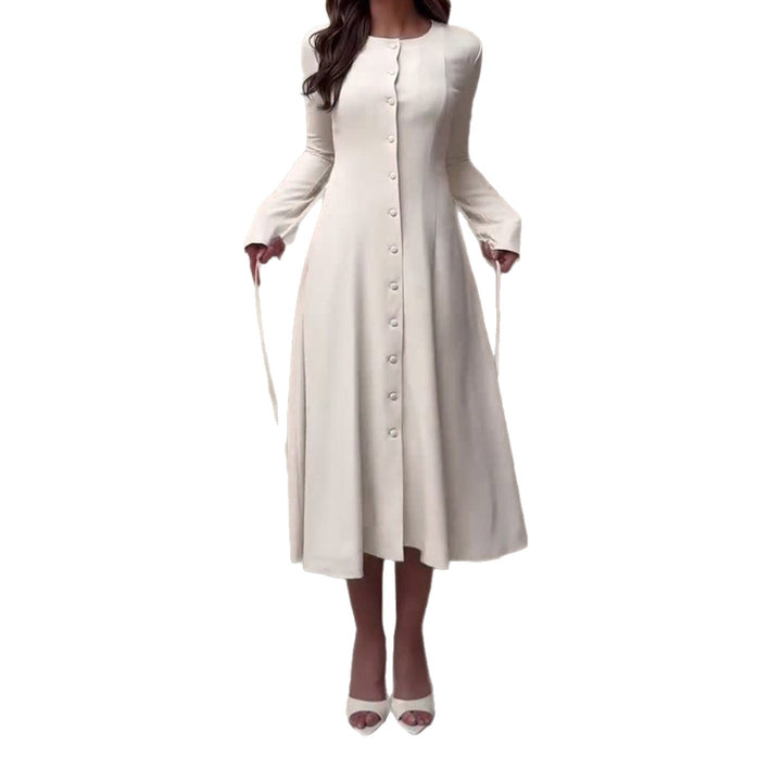 Damen Langärmeliges Midikleid im A Linien Schnitt mit durchgehender Knopfleiste Drune