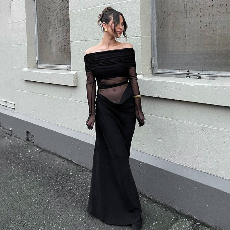 Damen Off-Shoulder Maxikleid mit voluminösem Rüschendesign Drune