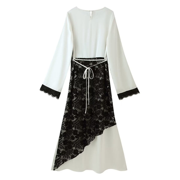 Damen Midikleid mit asymmetrischer Spitzenapplikation und langen Glockenärmeln Drune