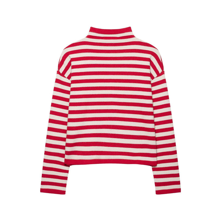 Damen gestreifter Feinstrick-Cardigan mit Stehkragen und durchgehender Knopfleiste Drune