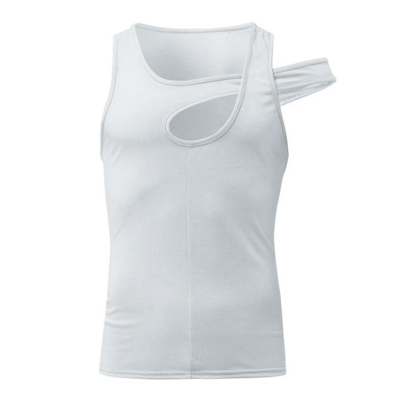 Herren nan asymmetrisches ärmelloses Tanktop mit ausgeschnittenem Einsatz aus Baumwoll-Elasthan Drune