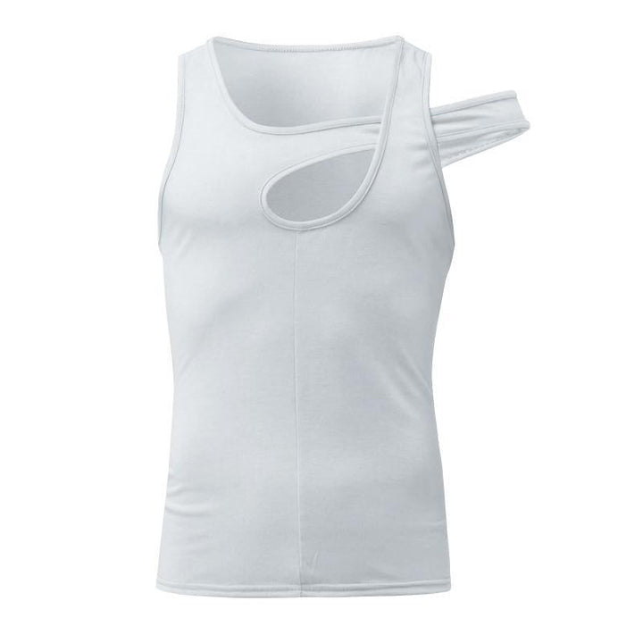 Herren nan asymmetrisches ärmelloses Tanktop mit ausgeschnittenem Einsatz aus Baumwoll-Elasthan Drune