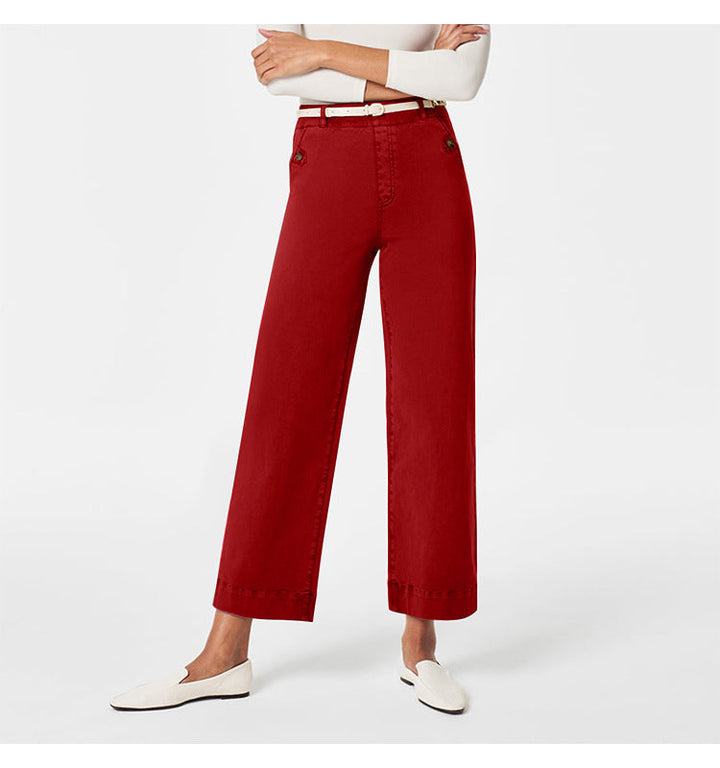 Damen Weite High-Waist Hose mit modischen Knopfdetails Drune