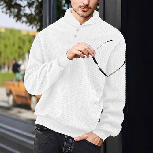 Herren nan eleganter Strickpullover mit Schalkragen, Knopfleiste am Ausschnitt und Karo-Waffelstruktur Drune