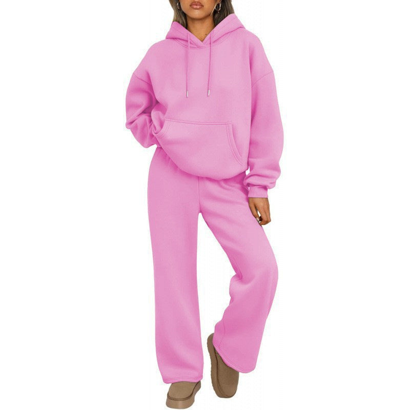 Damen Oversized Hoodie-Set mit Kängurutasche und weiter Palazzohose Drune