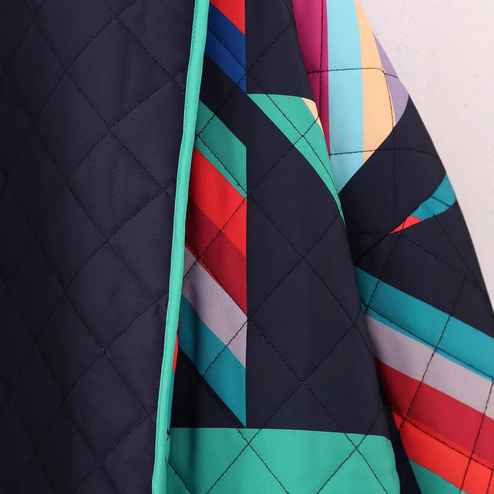 Damen Oversized Stepp-Kimonojacke mit geometrischem Farbblock-Print und weitem Ärmelschnitt Drune