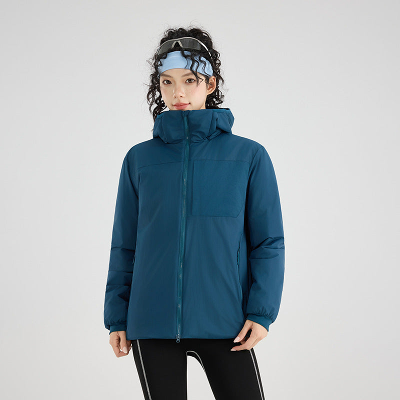 Damen Isolierte Outdoor-Steppjacke mit Kapuze, Brustpasse und elastischen Bündchen Drune
