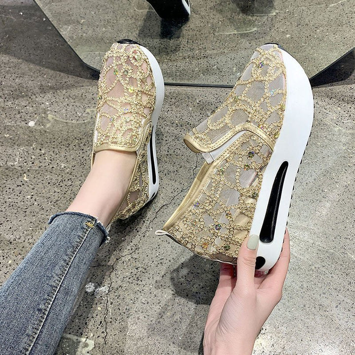 Damen Plateausneaker mit verstecktem Keil und Spitzenbesatz Drune