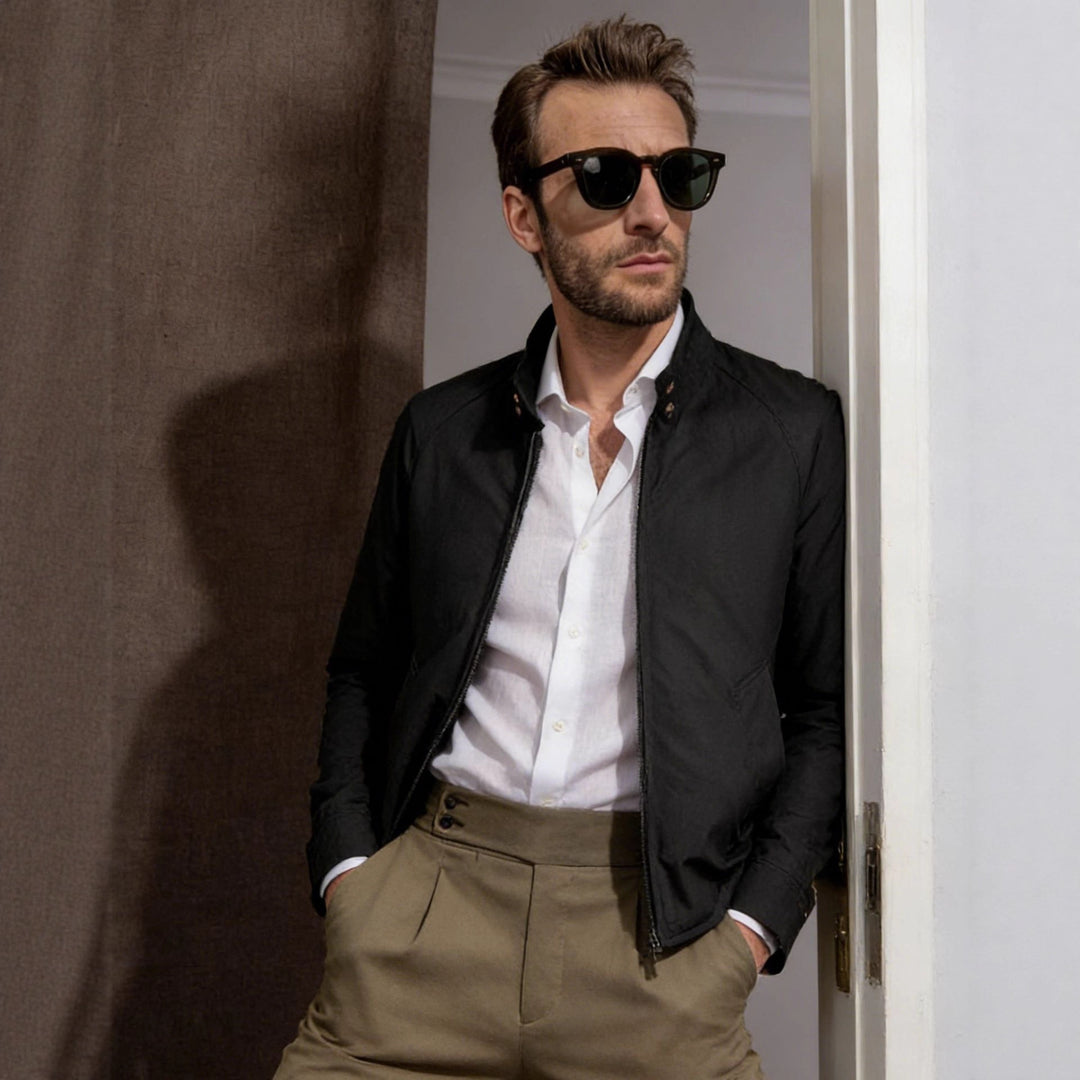 Herren Harrington-Jacke mit Cordkragen, Zweiwege-Reißverschluss und verdeckten Eingrifftaschen Drune