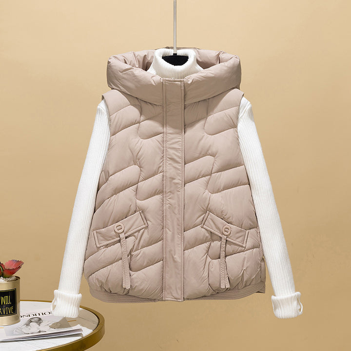 Damen Modische Steppweste mit Kapuze und eleganten Strickärmel Drune