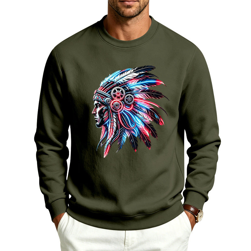 Herren Sweatshirt mit detailreichem Federschmuck-Print Drune