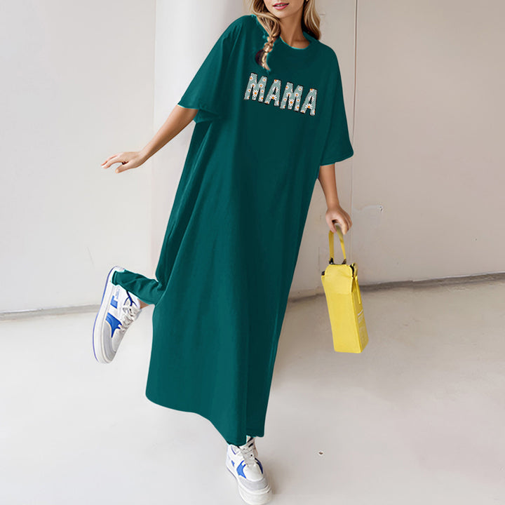 Damen nan florales Statement-Maxikleid im Oversize-T-Shirt-Stil mit Rundhalsausschnitt Drune