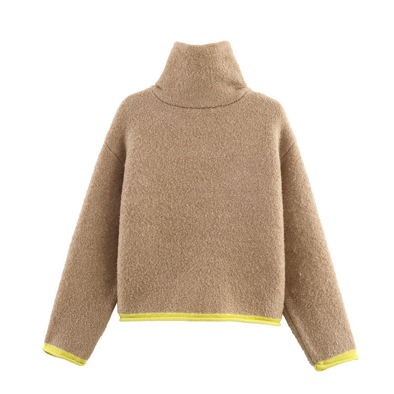 Damen modische Oversized Fleecejacke mit hohem Kragen und praktischen Taschen Drune