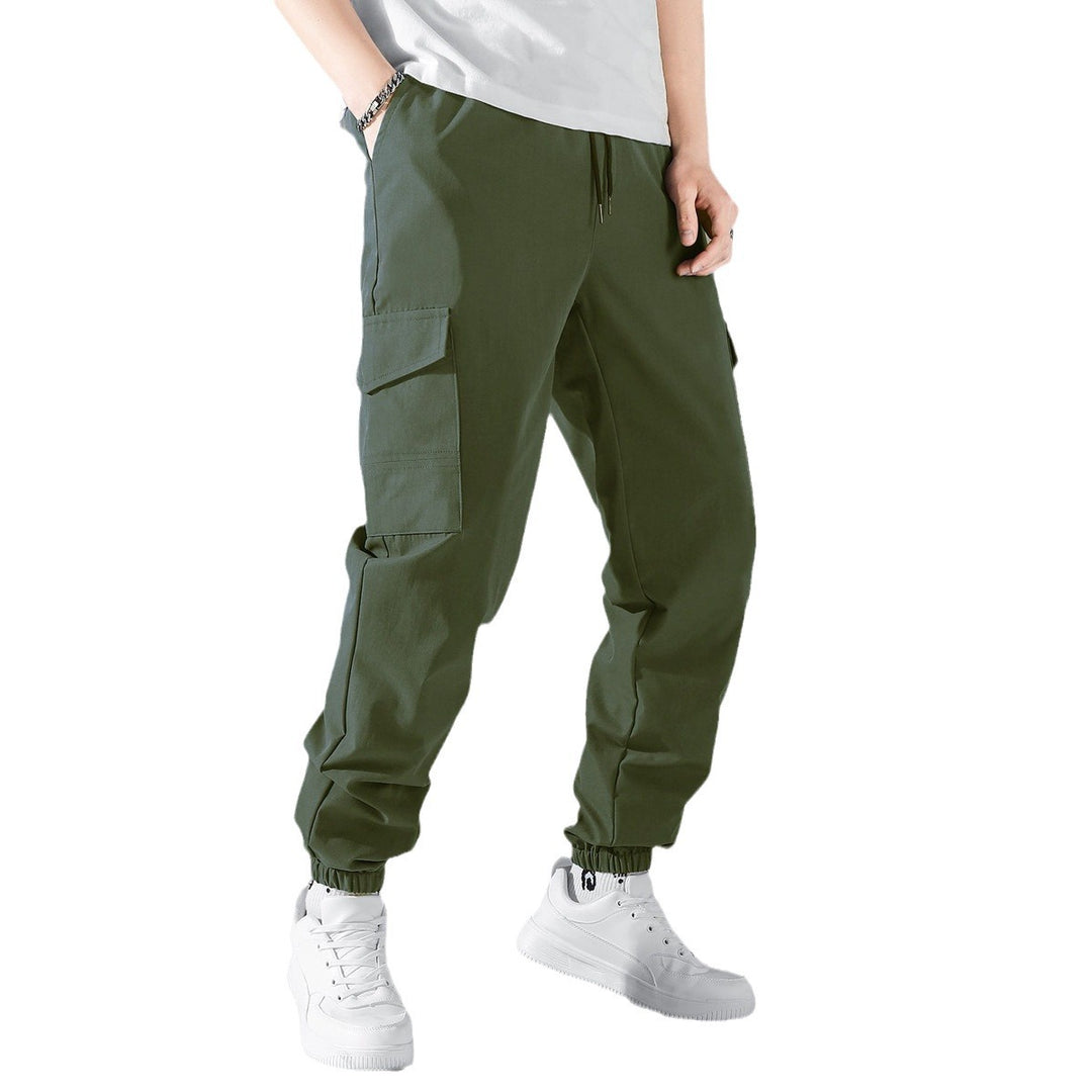 Damen nan lässige Cargo-Hose mit elastischem Kordelzugbund, Klappentaschen und verstellbaren Knöchelschnüren Drune