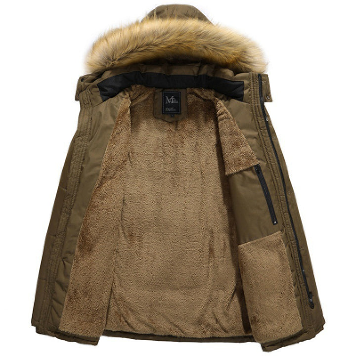 Herren Parka mit Teddyfutter, Kunstfellkapuze und Multifunktionstaschen Drune