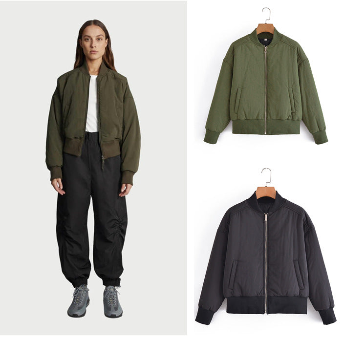Damen Kurz geschnittene wattierte Blousonjacke mit geripptem Saum Drune