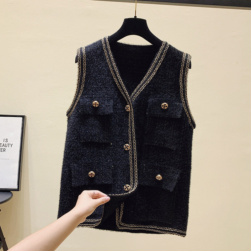 Damen Strickweste mit dekorativen Knöpfen und praktischen Taschen Drune